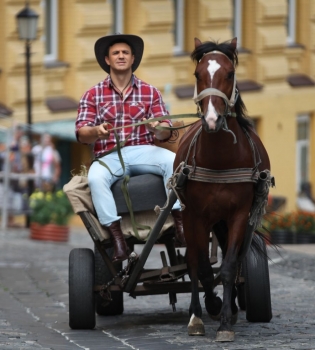 Николай Тищенко променял свой комфортный автомобиль на коня с телегой