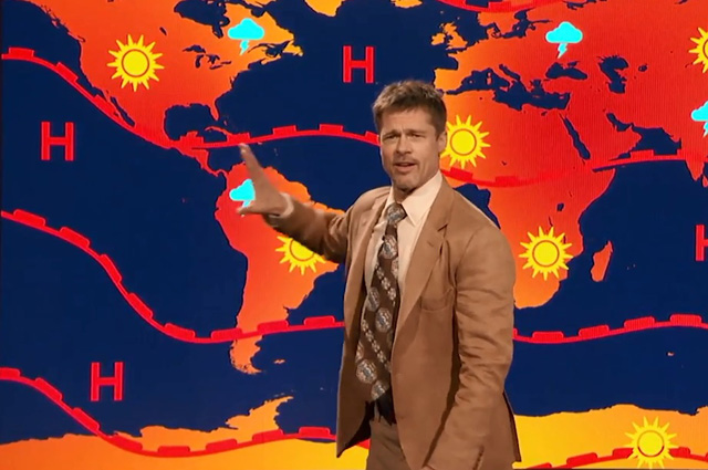 Видео: Брэд Питт появился на телевидении в качестве ведущего прогноза погоды