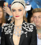 Кара Делевинь вышла в свет в костюме на голове тело с будоражащим декольте