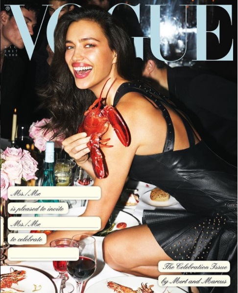 Ирина Шейк в кожаном наряде снялась для праздничного выпуска Vogue