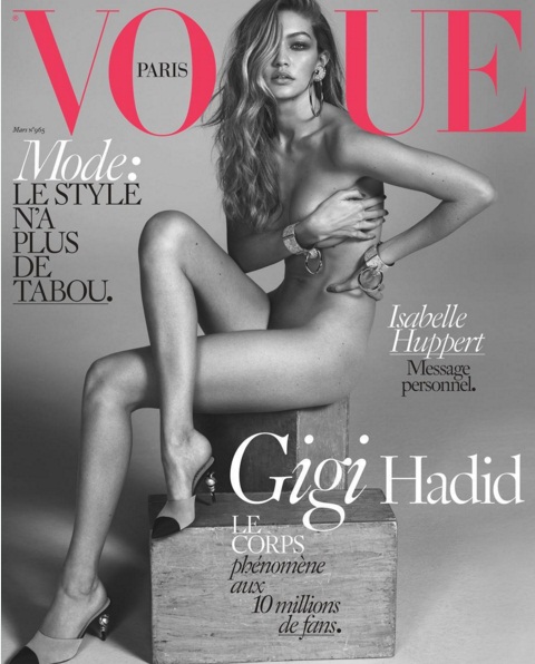 Совершенно голая Джиджи Хадид украсила обложку Vogue